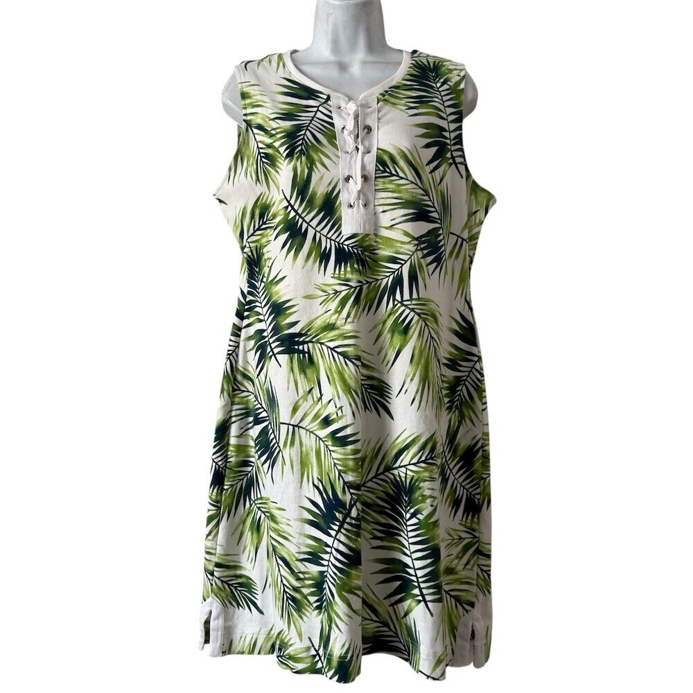 Chaps Tropical Palm Leaf Shift Dress XL Multicolor Knee Sleeveless Beach Resort